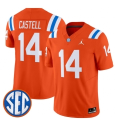 Men Florida Gators  14 Jordan Castell Orange  1960s Throwback  F U S E  Vapor Limited Stitched Football Jersey