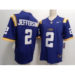 Men LSU Tigers #2 Justin Jefferson Purple F U S E Stitched NCAA Jersey