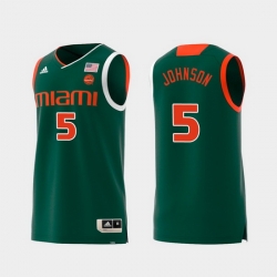 Men Miami Hurricanes Zach Johnson Green Replica College Basketball Jersey