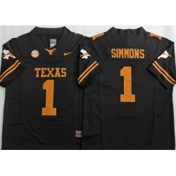 Men Texas Longhorns  1 Colin Simmons Black 2026 F U S E  Stitched Jersey
