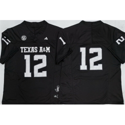 Men Texas A 26M Aggies Lions 12 Premier Strategy Black 2025 F U S E  Stitched Jersey