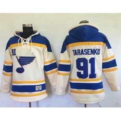 Blues #91 Vladimir Tarasenko Cream Sawyer Hooded Sweatshirt Stitched NHL Jersey