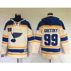 Men St.Louis Blues 99 Wayne Gretzky Cream Sawyer Hooded Sweatshirt Stitched NHL Jersey