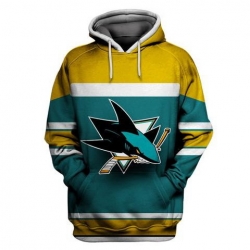 Men San Jose Sharks Green All Stitched Hooded Sweatshirt