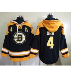 Men's Boston Bruins #4 Bobby Orr Black Ageless Must-Have Lace-Up Pullover Hoodie