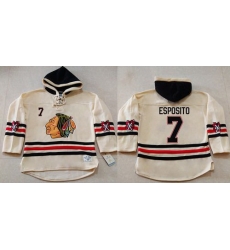 Men Chicago Blackhawks 7 Tony Esposito Cream Heavyweight Pullover Hoodie Stitched NHL Jersey