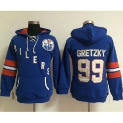 Women Edmonton Oilers 99 Wayne Gretzky Light Blue Old Time Heidi NHL Hoodie