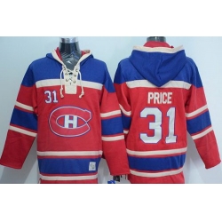 Men Montreal Canadiens 31 Carey Price Red Sawyer Hooded Sweatshirt Stitched NHL Jersey