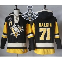 Men Pittsburgh Penguins 71 Evgeni Malkin Black Alternate Sawyer Hooded Sweatshirt 2017 Stanley Cup Finals Champions Stitched NHL Jersey