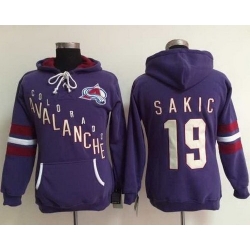 Colorado Avalanche 19 Joe Sakic Purple Women Old Time Heidi NHL Hoodie