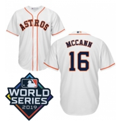 Mens Majestic Houston Astros 16 Brian McCann Replica White Home Cool Base Sitched 2019 World Series Patch Jersey