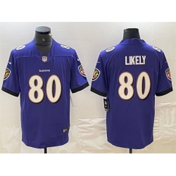 Men Baltimore Ravens 80 Isaiah Likely Purple Vapor Limited Football Jersey