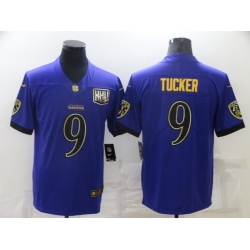 Men Baltimore Ravens 9 Justin Tucker Purple 25th Season Golden Stitched NFL Nike Limited Jersey