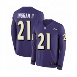 Mens Baltimore Ravens 21 Mark Ingram II Limited Purple Therma Long Sleeve Football Jersey