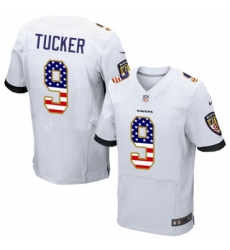 Mens Nike Baltimore Ravens 9 Justin Tucker Elite White Road USA Flag Fashion NFL Jersey