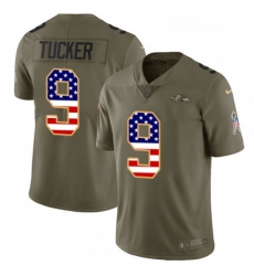 Mens Nike Baltimore Ravens 9 Justin Tucker Limited OliveUSA Flag Salute to Service NFL Jersey