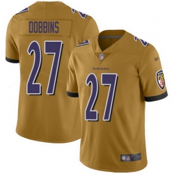 Nike Ravens 27 J K  Dobbins Gold Men Stitched NFL Limited Inverted Legend Jersey