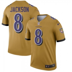 Nike Ravens 8 Lamar Jackson Gold Inverted Legend Jersey