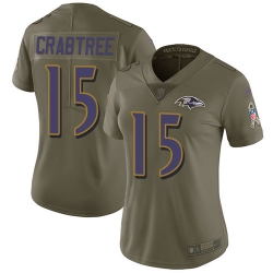 Nike Ravens #15 Michael Crabtree Olive Womens Stitched NFL Limited 2017 Salute to Service Jersey