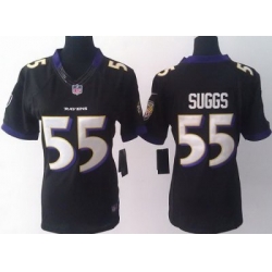 Women Nike Baltimore Ravens 55 Terrell Suggs Black LIMITED Jerseys