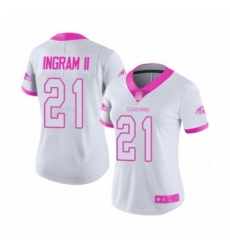 Womens Baltimore Ravens 21 Mark Ingram II Limited White Pink Rush Fashion Football Jersey