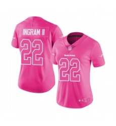 Womens Baltimore Ravens 22 Mark Ingram II Limited Pink Rush Fashion Football Jersey