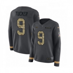 Womens Nike Baltimore Ravens 9 Justin Tucker Limited Black Salute to Service Therma Long Sleeve NFL Jersey