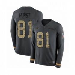 Youth Nike Baltimore Ravens 81 Hayden Hurst Limited Black Salute to Service Therma Long Sleeve NFL Jersey