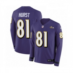 Youth Nike Baltimore Ravens 81 Hayden Hurst Limited Purple Therma Long Sleeve NFL Jersey