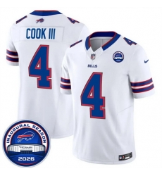 Men Buffalo Bills  4 James Cook III White F U S E  2026 Inaugural Season at Highmark Stadium Patch Stitched Football Jersey