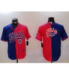 Men Buffalo Bills big logo Red Blue Team Cool Base Stitched Baseball Jersey 1