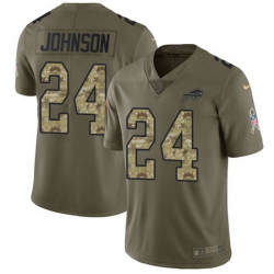 Nike Bills #24 Taron Johnson Olive Camo Mens Stitched NFL Limited 2017 Salute To Service Jersey