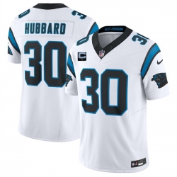 Men Carolina Panthers  30 Chuba Hubbard White 2026 F U S E  1 Star C Patch Vapor Limited Stitched Football Jersey