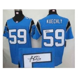 Nike Carolina Panthers 59 Kuechly Blue Elite Signed NFL Jersey