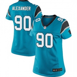 Nike Panthers #90 Frank Alexander Blue Team Color Women Stitched NFL Jersey