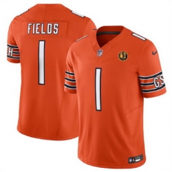 Men Chicago Bears 1 Justin Fields Orange 2023 F U S E  With John Madden Patch Vapor Limited Stitched Football Jersey