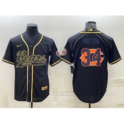 Men Chicago Bears 34 Walter Payton Black Gold Team Big Logo With Patch Cool Base Stitched Baseball Jersey