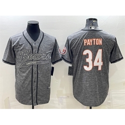 Men Chicago Bears 34 Walter Payton Grey With Patch Cool Base Stitched Baseball Jersey