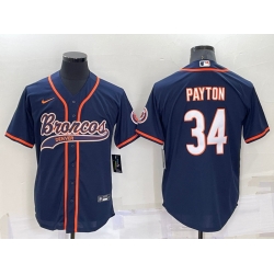 Men Chicago Bears 34 Walter Payton Navy Cool Base Stitched Baseball Jersey