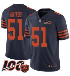 Men Chicago Bears 51 Dick Butkus Limited Navy Blue Rush Vapor Untouchable 100th Season Football Jersey