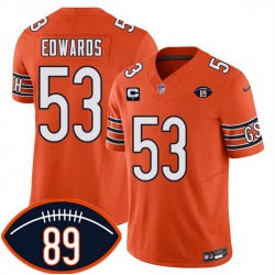 Men Chicago Bears  53 T J  Edwards Orange 2026 With Mike Ditka 89 Patch F U S E  2 Star C Patch Vapor Untouchable Limited Stitched Football Jersey