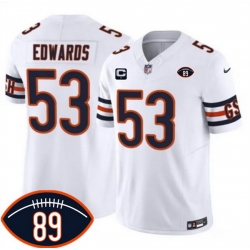 Men Chicago Bears  53 T J  Edwards White 2026 With Mike Ditka 89 Patch And 1 Star C Patch Vapor Untouchable Limited Stitched Football Jersey
