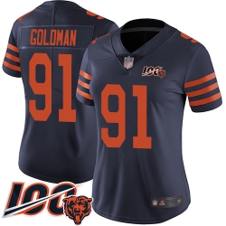 Women Chicago Bears 91 Eddie Goldman Limited Navy Blue Rush Vapor Untouchable 100th Season Football Jersey