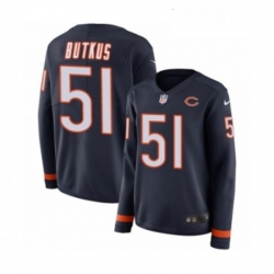 Womens Nike Chicago Bears 51 Dick Butkus Limited Navy Blue Therma Long Sleeve NFL Jersey