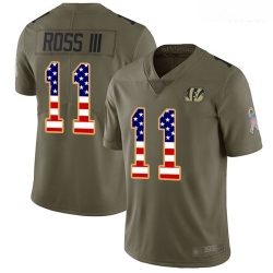 Bengals 11 John Ross III Olive USA Flag Men Stitched Football Limited 2017 Salute To Service Jersey