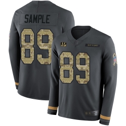 Bengals 89 Drew Sample Anthracite Salute to Service Men Stitched Football Limited Therma Long Sleeve Jersey