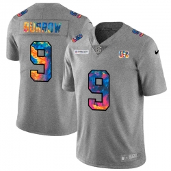 Cincinnati Bengals 9 Joe Burrow Men Nike Multi Color 2020 NFL Crucial Catch NFL Jersey Greyheather