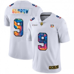 Cincinnati Bengals 9 Joe Burrow Men White Nike Multi Color 2020 NFL Crucial Catch Limited NFL Jersey