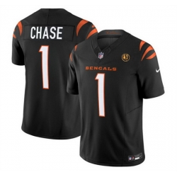 Men Cincinnati Bengals 1 Ja 27Marr Chase Black 2023 F U S E  With John Madden Patch Vapor Limited Stitched Football Jersey