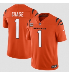 Men Cincinnati Bengals  1 Ja Marr Chase Orange 2026 F U S E  2 Star C Patch Vapor Untouchable Limited Stitched Football Jersey